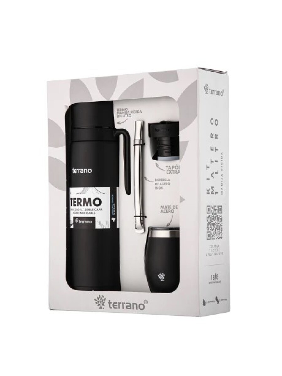 KIT TERRANO TERMO + MATE + BOMBILLA Negro 