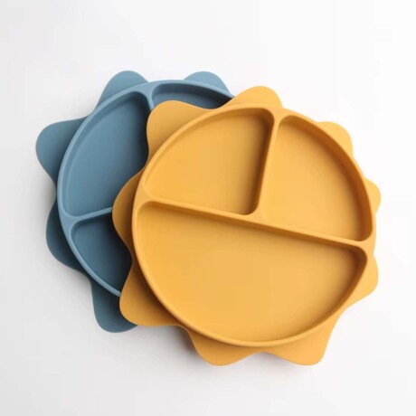 Plato con Separaciones p/ Comida Bebé en Silicona Diseño Sol Azul