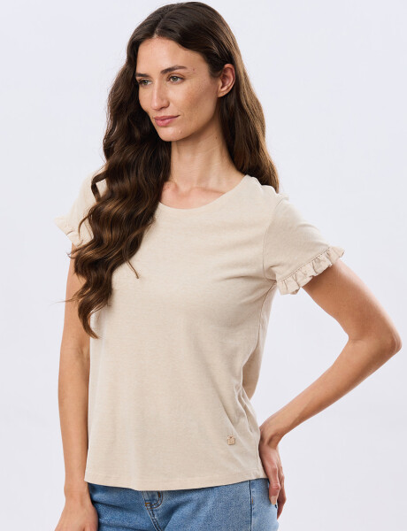REMERA DE ALGODÓN CON VOLADO Beige