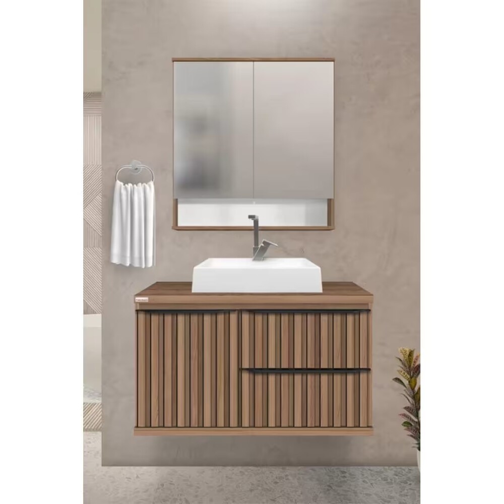 Mueble de baño suspendido Cecilia Nogal 78 cm sin bacha Mueble De Baño Suspendido Cecilia Nogal 78 Cm Sin Bacha