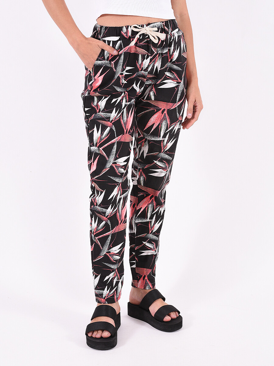 PANTALON GRECIA FLORES - NEGRO 