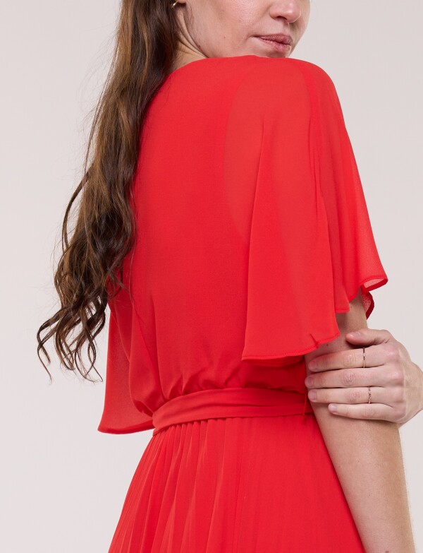 Vestido Gasa Plisada ROJO