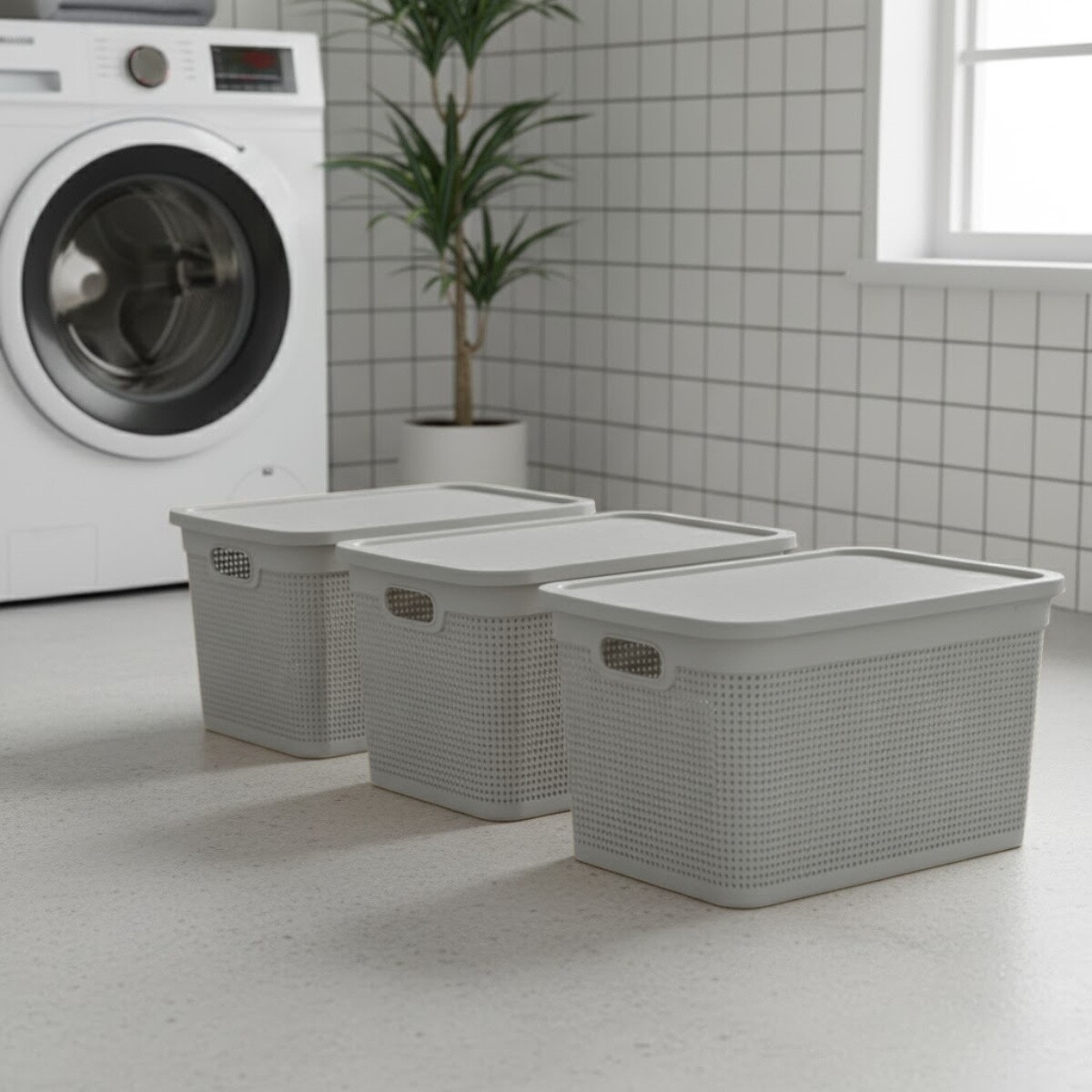 Set x3 Caja simil ratán 25 lts - CAPPUCCINO 