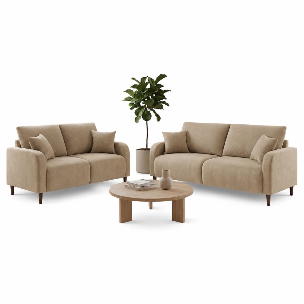 CONJUNTO SOFÁ SILLÓN SCOTT LIVING 2 CUERPOS + 3 CUERPOS BEIGE