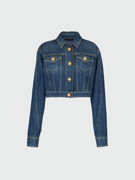 Balmain - Chaqueta de jean corta con efecto desgastado Azul