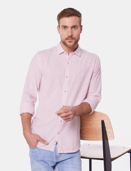 CAMISA DE LINO RAYADA Rosa