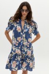 Vestido Corto Athina en Lino Blue Poppy Print