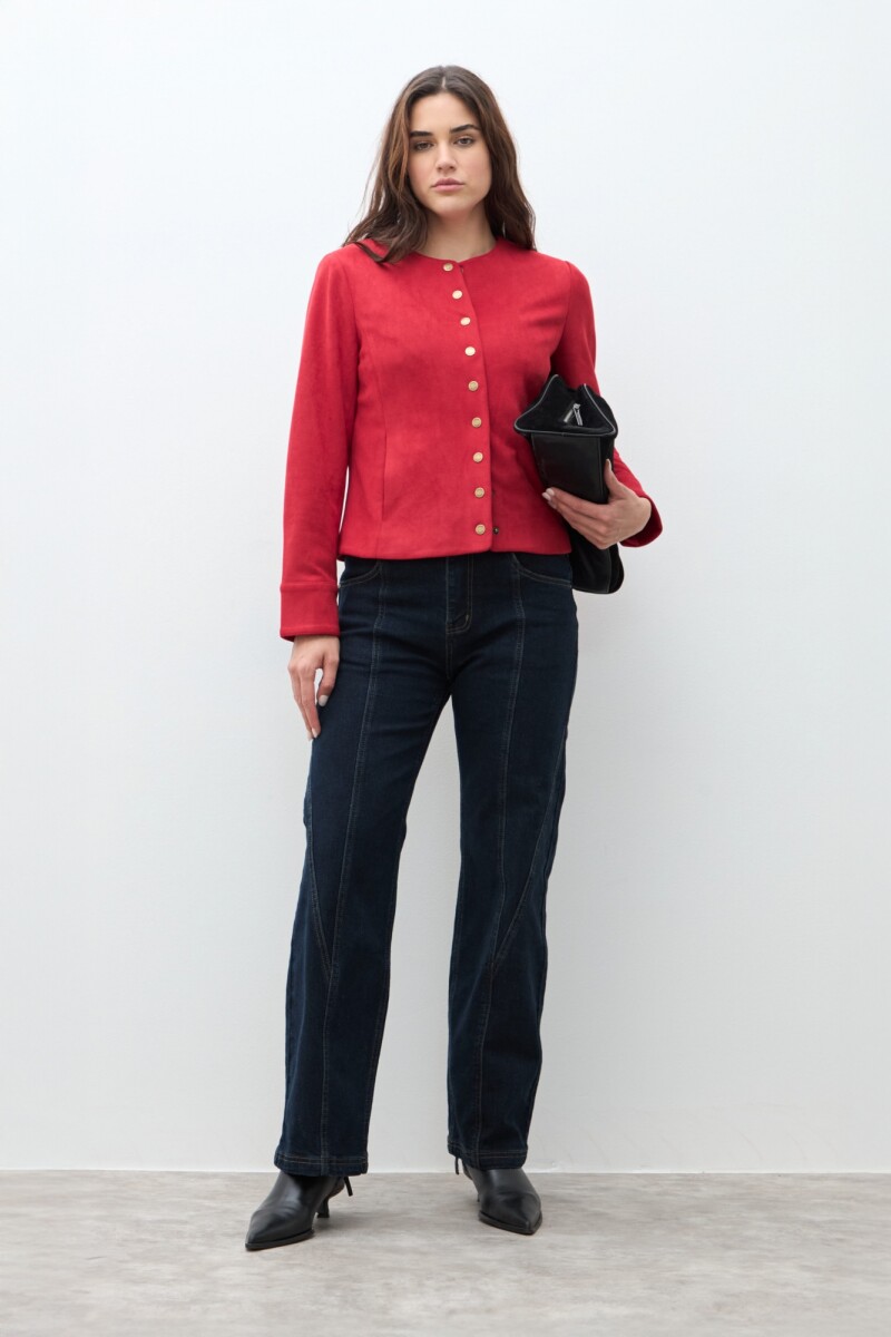 Chaqueta simil gamuza con botones metálicos - rojo 