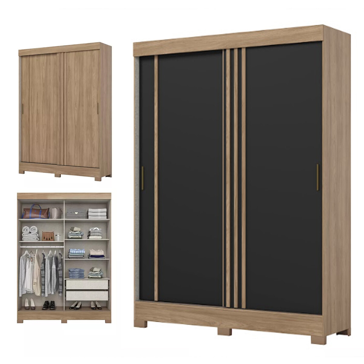 ROPERO 2 PUERTAS CORREDIZAS 2 CAJONES INTERNOS GUARDARROPA ARMARIO PLACARD CLOSET 