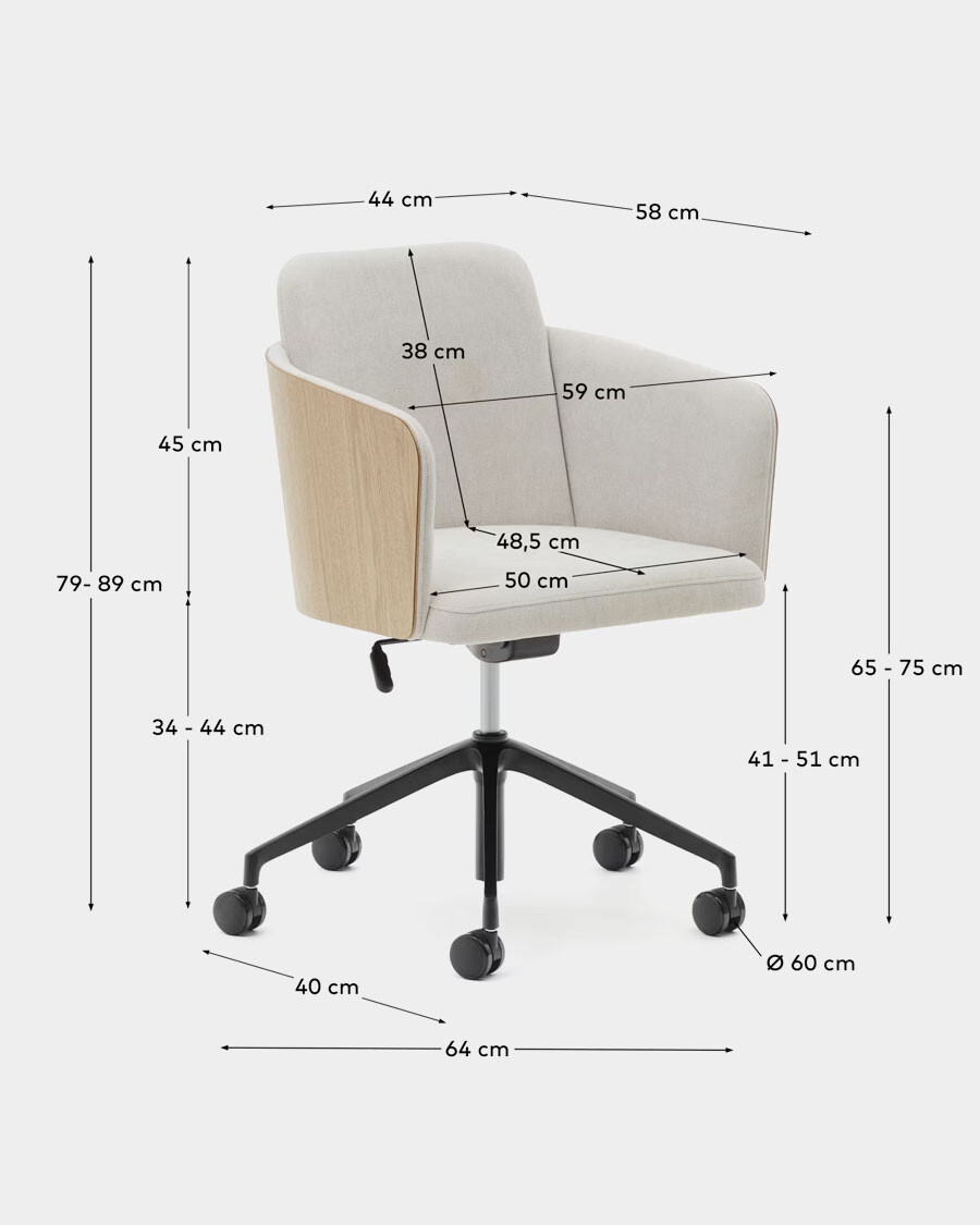 Silla de escritorio Madai de chenilla beige y chapa de fresno con acabado tono natural Silla de escritorio Madai de chenilla beige y chapa de fresno con acabado tono natural