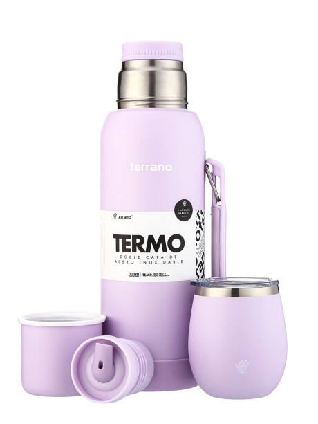 Kit Termo 1LT Con Base De Silicona + Mate De Acero Con Tapa Lila