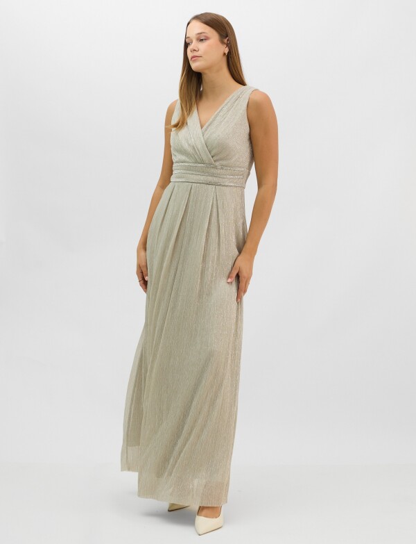 Vestido Gasa Con Lurex Y Cintura De Strass BEIGE