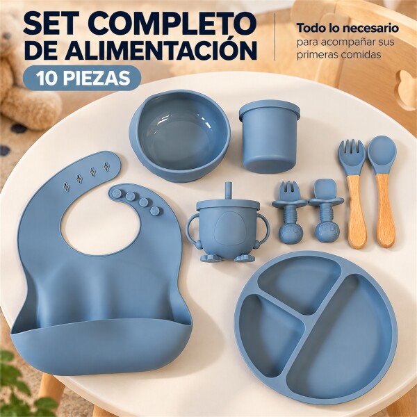 Set Alimentación Bebé Platos Silicona Libre Bpa 10 Piezas Color Celeste