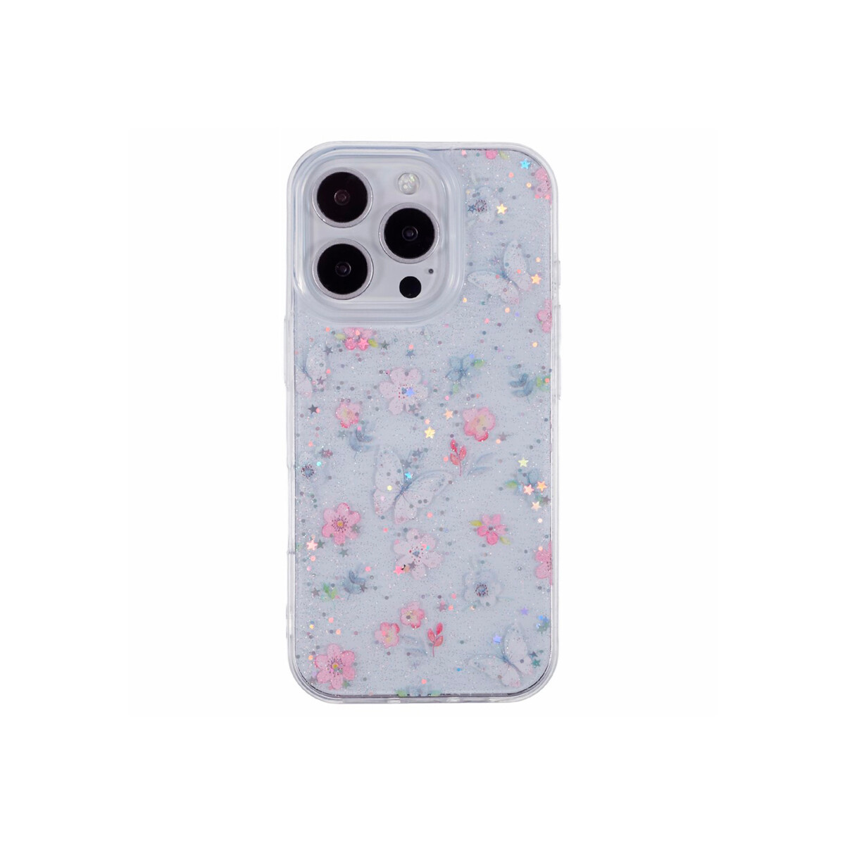 Protector para iPhone 16 Pro diseño flores con brillos 