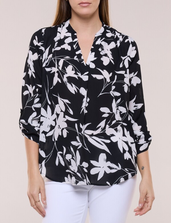 Blusa De Gasa Printed NEGRO/BLANCO