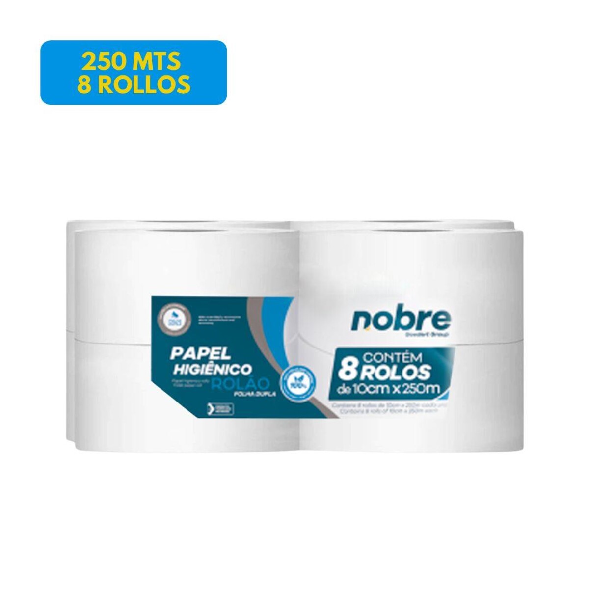 PAPEL HIGIÉNICO HOJA DOBLE 250MT, 8 ROLLOS 