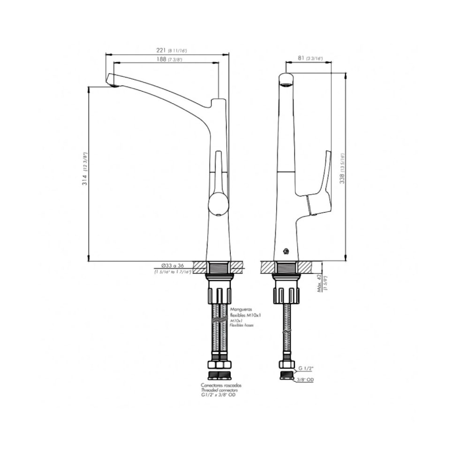 Grifería de Cocina Monocomando Con Pico Móvil Negro Línea Suche
