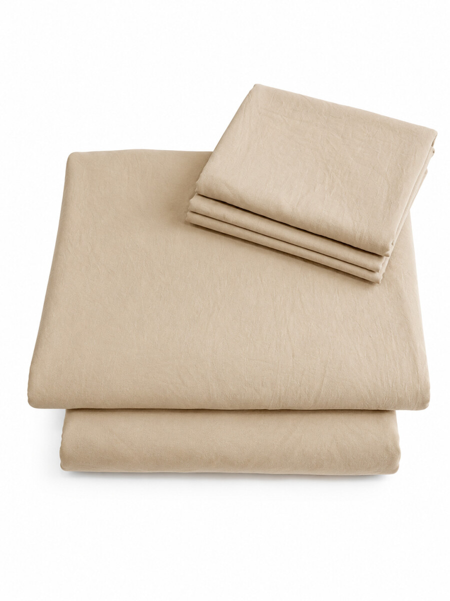 JUEGO DE SABANAS 2 PLAZA WASH - BEIGE 