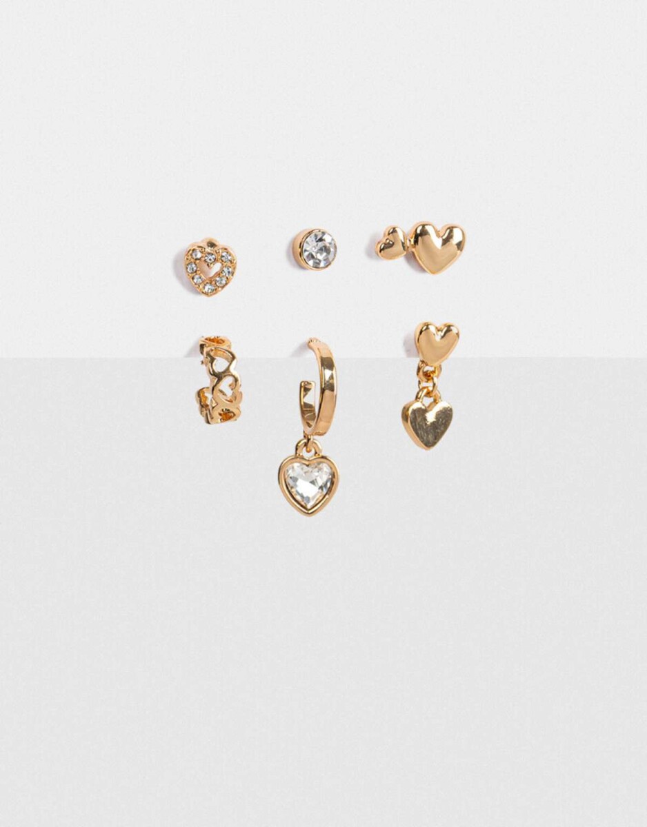 Set De Mix Aros Corazones - Dorado 