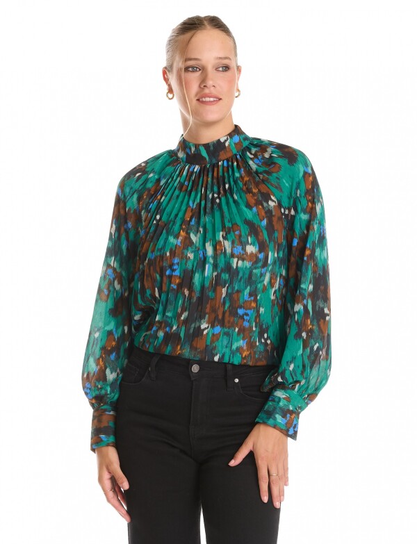 Blusa Mock Neck Plis VERDE/MULTI
