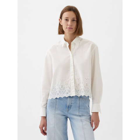 LS CROPPED SHIRT - EYELET HEM NEW OFF WHITE