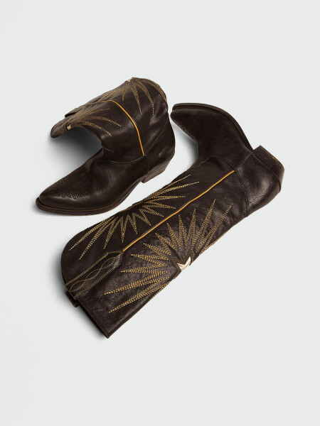 GOLDEN GOOSE- Botas Wish Star de Piel con estrella insertada laminada Negro