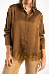 Camisa Saten Ruedo Encaje Chocolate
