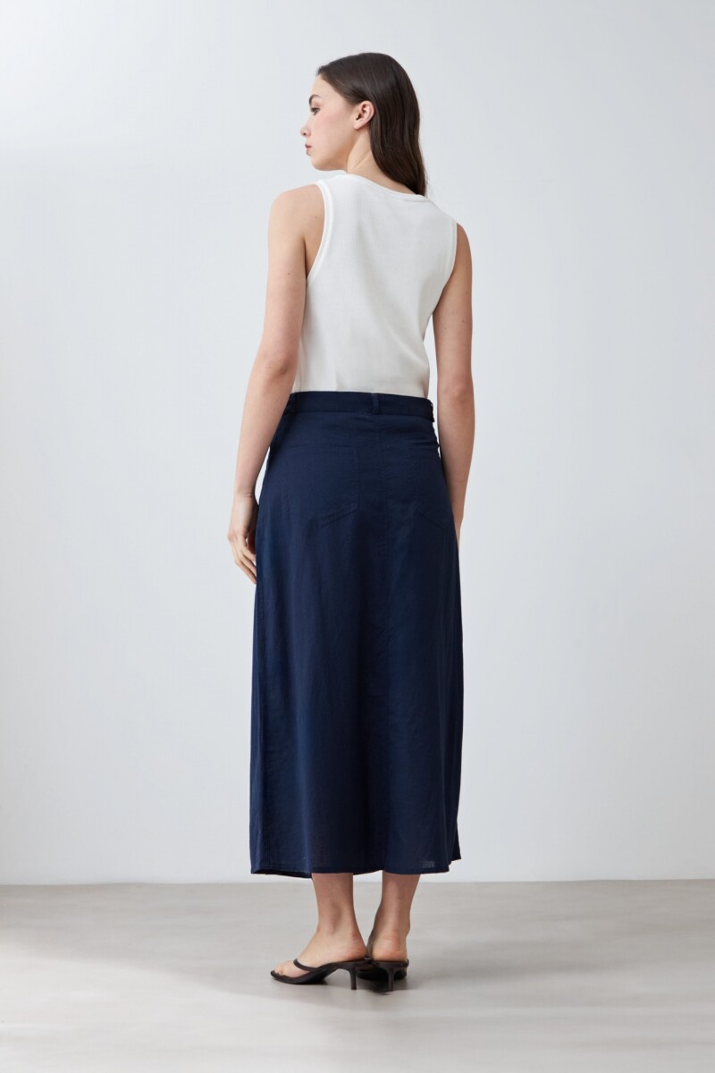 Falda midi con tajo azul marino
