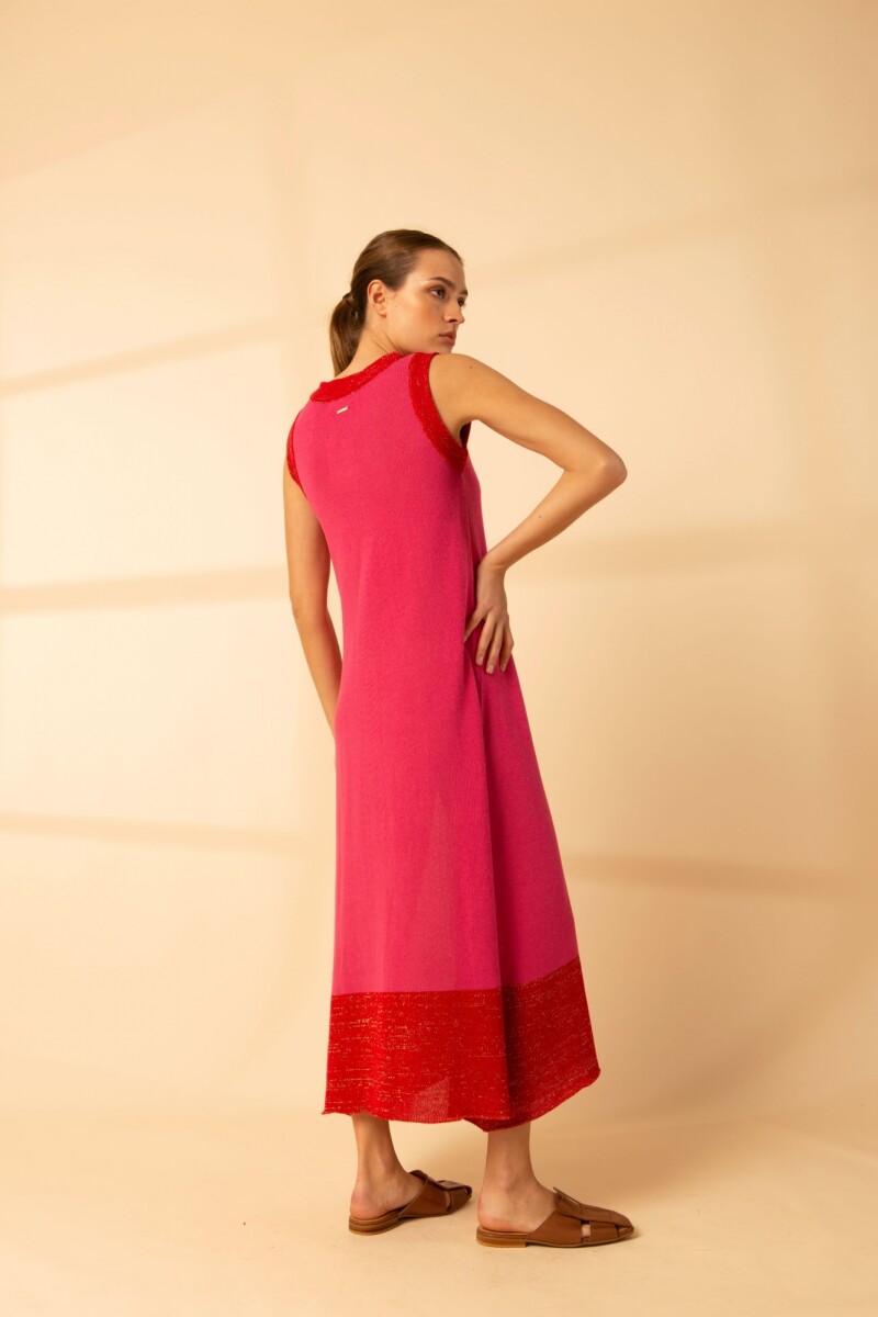 Vestido Acaí Long Knit Fucsia y rojo