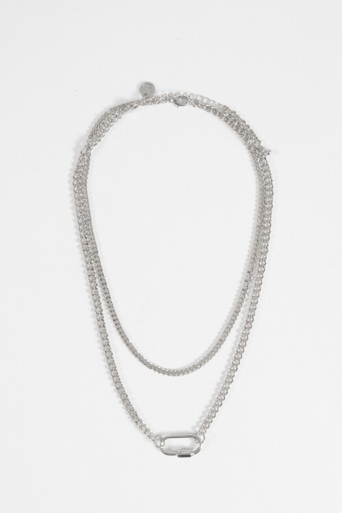 Collar doble dije oval plateado