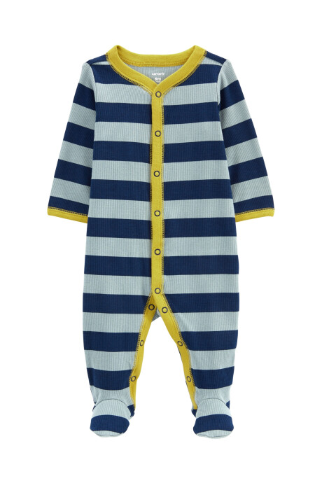 Pijama una pieza de algodón con pie, diseño a rayas Sin color