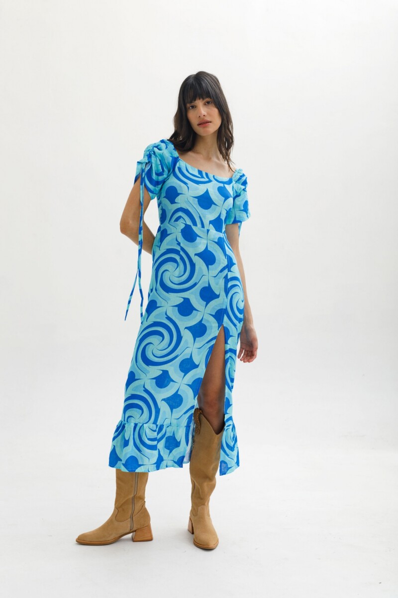 Vestido Amapola Estampa Turquesa