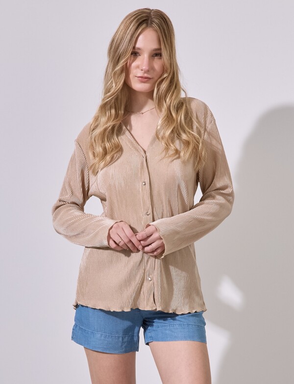 Camisa Saten Plisado BEIGE