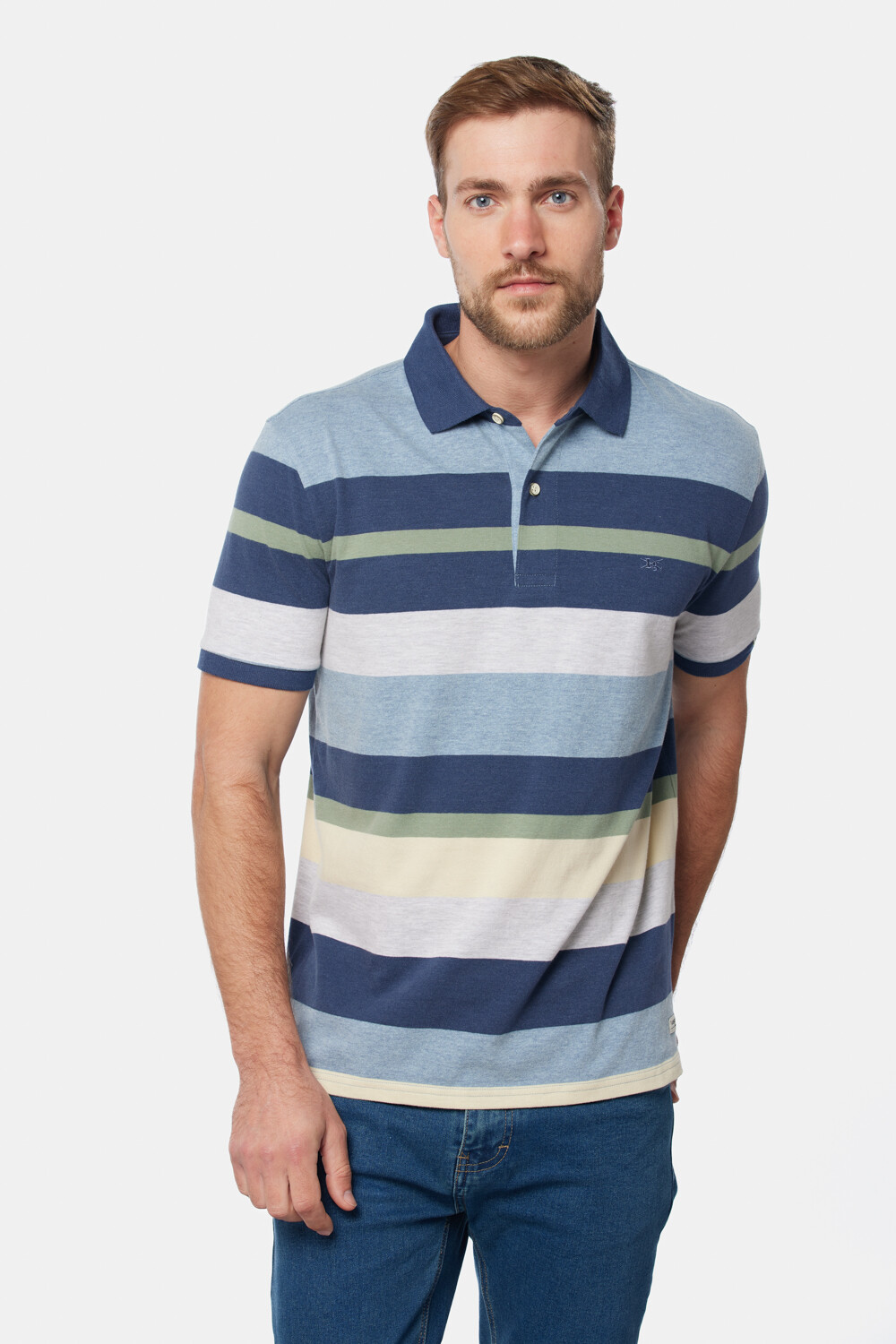 REMERA POLO JERSEY RAYADA Celeste