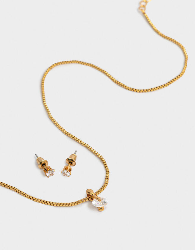 Bijouterie Set Bañada en Oro Set De Bijouterie Con Cubic Zirconia - Dorado