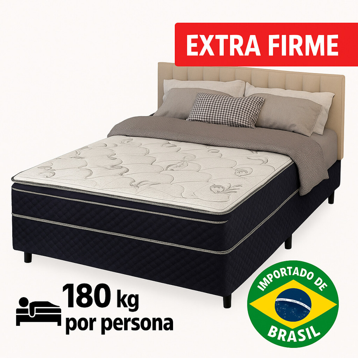 Sommier ATENAS - 2 Plazas - Espuma EPS y Pillow Top - 140x190x64 180K 