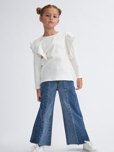 Pantalón oxford de jean combinado Azul Oscuro