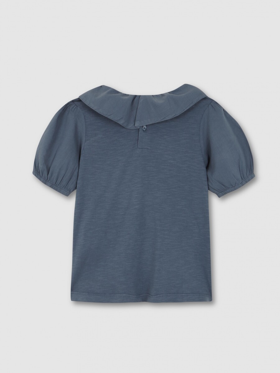 Camiseta De Manga Corta Y Cuello Volante Azul Pato