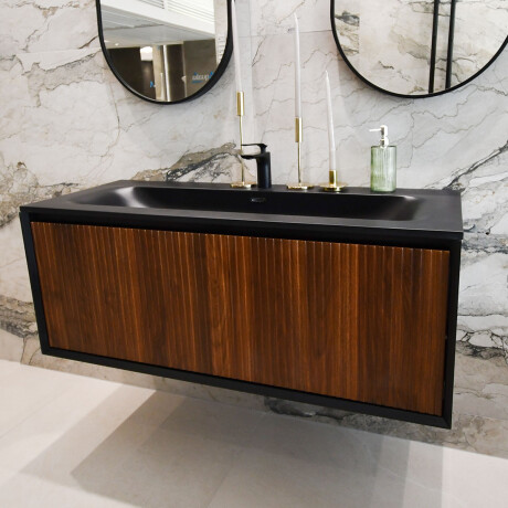 MUEBLE EN MDF 120X46X45 ROBLE OSCURO CON BACHA NEGRO MATE GAMAS DE MARRON