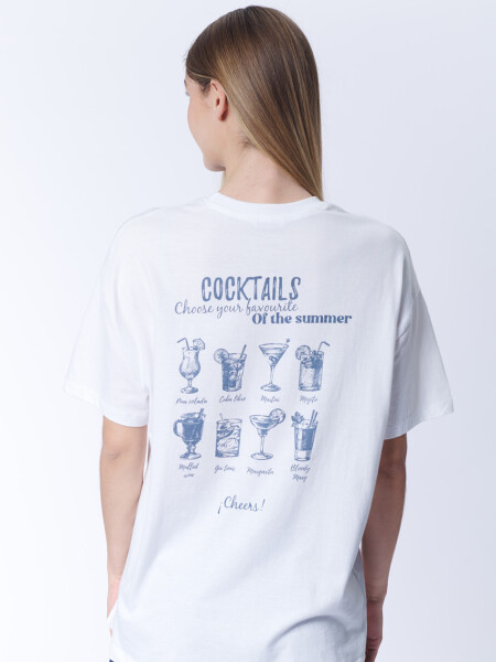 Remera oversize Estampa Cocktails Blanca