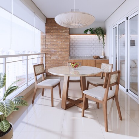 Mesa de Comedor Wood - Redonda con Vidrio - 99 Off White y Natural