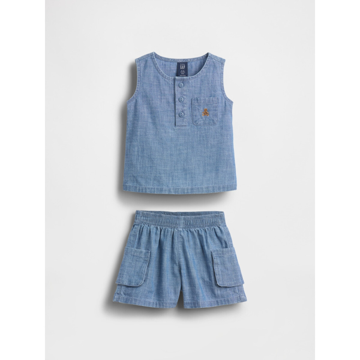 MFD SL HENLEY CARGO SHORT SET - MEDIUM WASH 