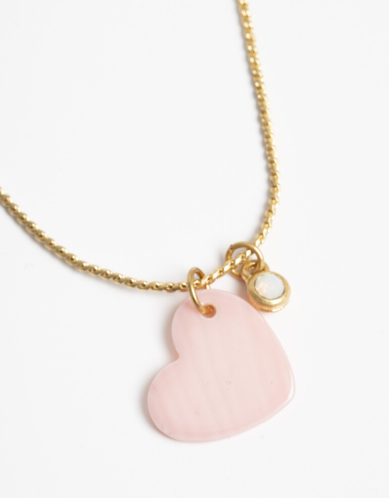 Cadena Corta con Dije Perla Cadena Corta Con Dije Nácar Corazón - Dorado Oro Amarillo