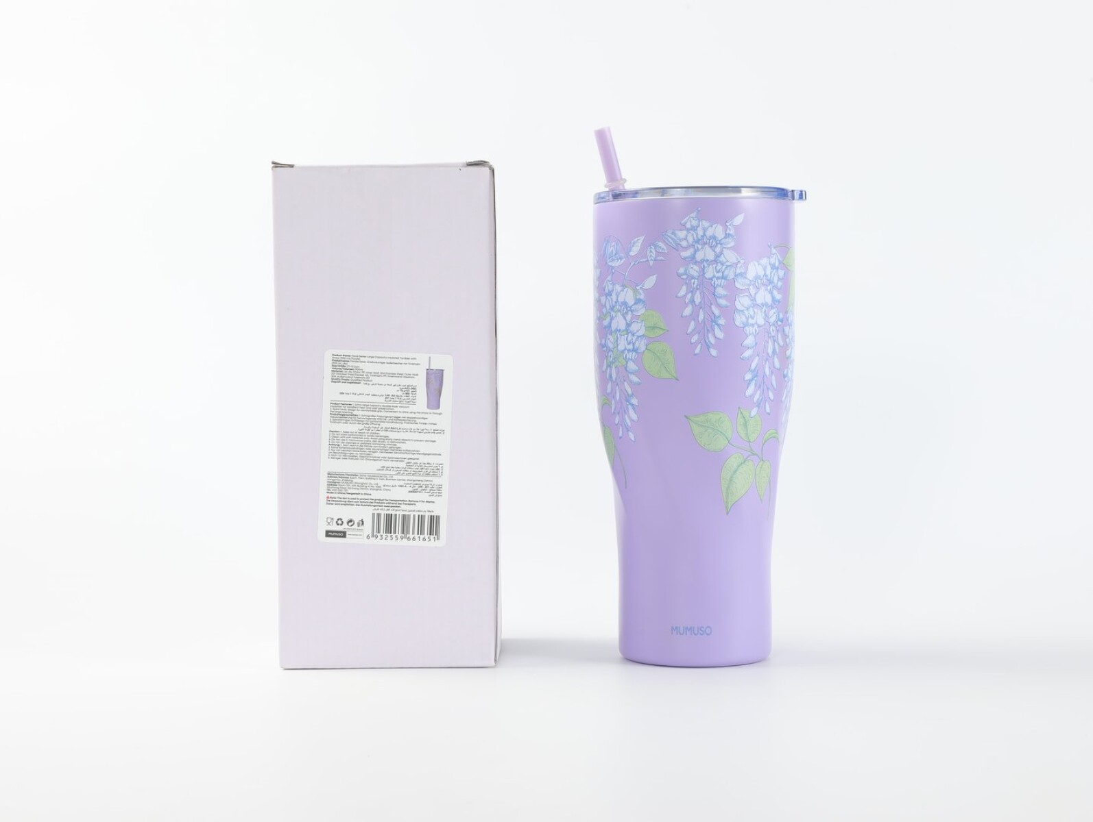 VASO TÉRMICO FLORAL DE GRAN CAPACIDAD CON SORBETE (900 ML / VIOLETA) 