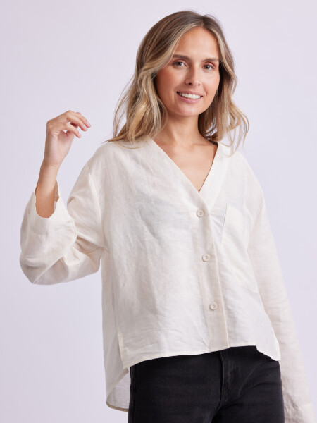 Camisa cuello v Crudo