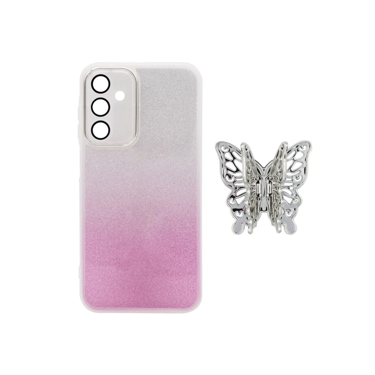 Protector para Samsung Galaxy A15 mariposa brillos rosa 
