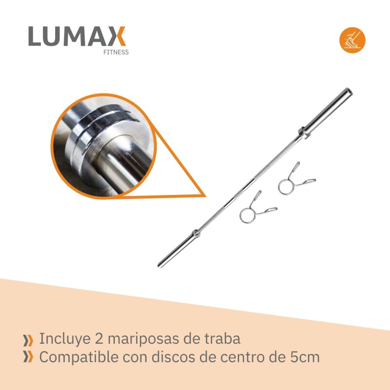 Barra Olímpica Profesional Lumax + 2 Mariposas 1.50mts Barra Olímpica Profesional Lumax + 2 Mariposas 1.50mts