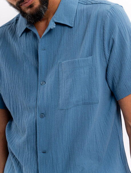 Camisa m/c bambula azul piedra