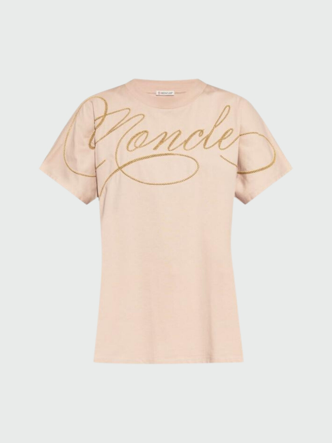 Moncler - Camiseta de Algodón con Logotipo en Cursiva Bordado Celeste
