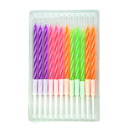 VELA P/CUMPLEAÑOS X12PCS TORNEADA FLUO CAJA VELA P/CUMPLEAÑOS X12PCS TORNEADA FLUO CAJA